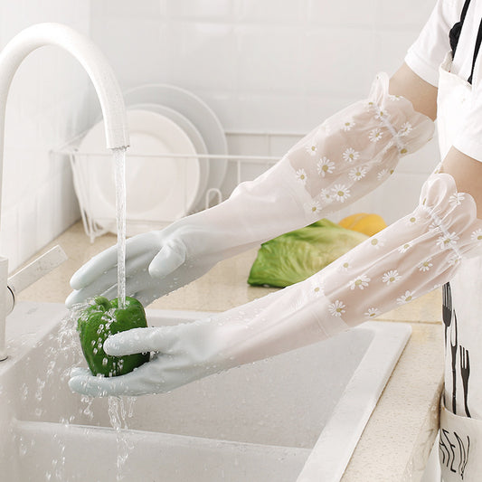 Household Dishwashing Plush Waterproof Rubber Gloves