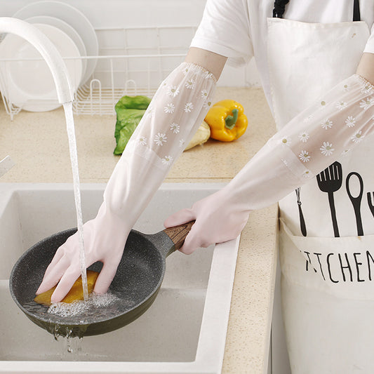 Household Dishwashing Plush Waterproof Rubber Gloves